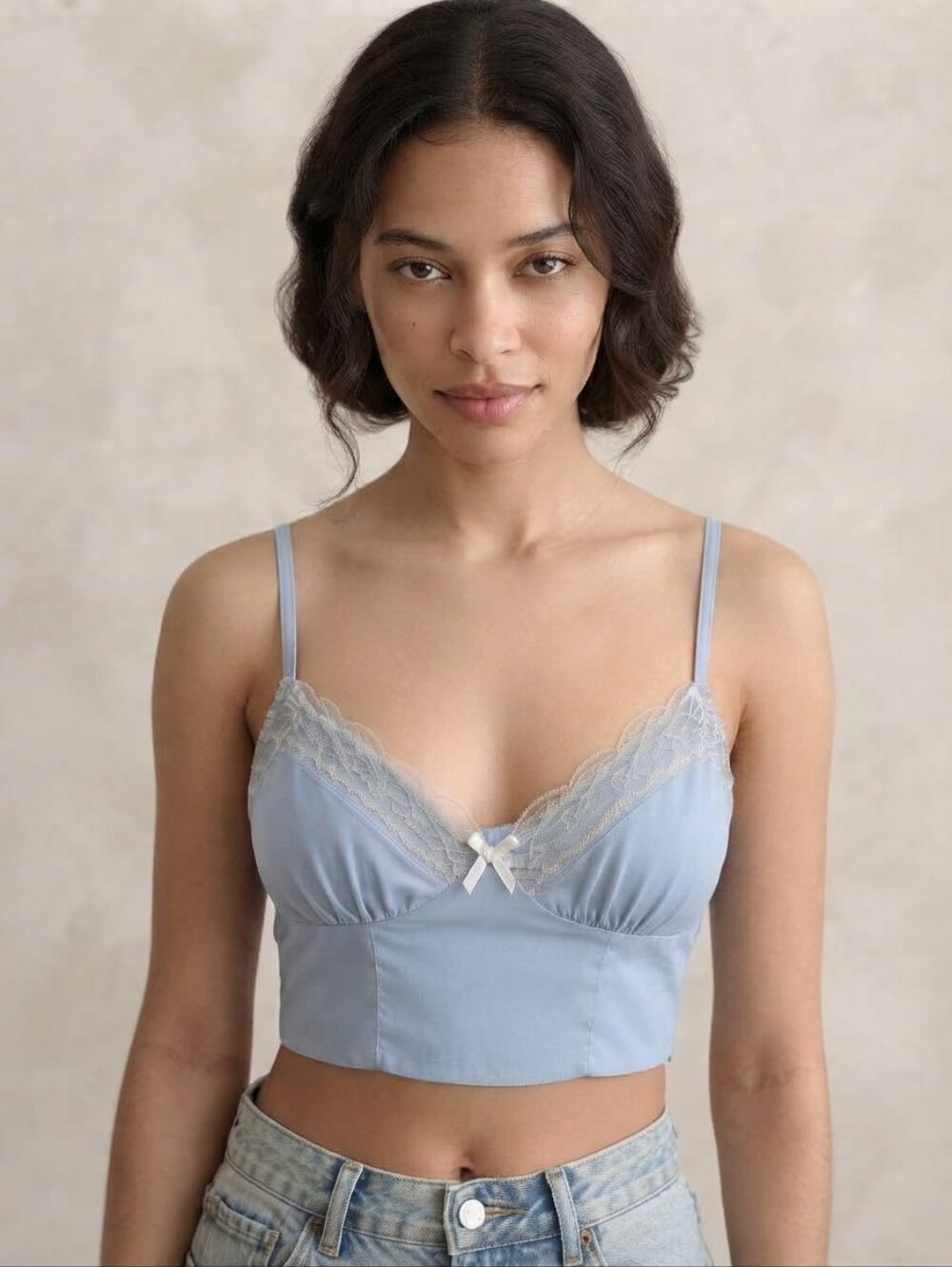 Princess Polly Light Blue Lace Trim Cropped Bustier Cami Top – Size US 2
